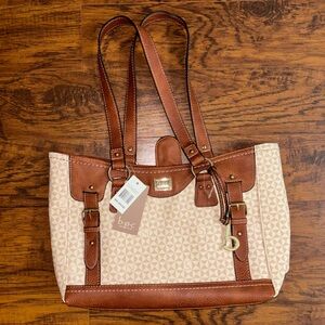 B.O.C Born of Concept NWT Shoulder Purse Brown & Beige Tote Bag with Keychain